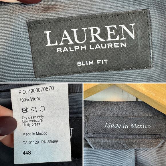 Lauren Ralph Lauren Gray Wool Slim-Fit 2-Button Blazer Sport Coat Size 44S Men's - Picture 8 of 13